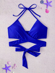Criss Cross Surplice V Neck Halter Bikini Top