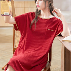 Short Sleeve NightDress Crew Neck Pajama Dress Women's Sleepwear