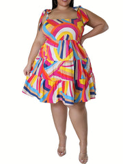 Women's Plus Abstract Print Ruffle Trim Smock Cami Dress