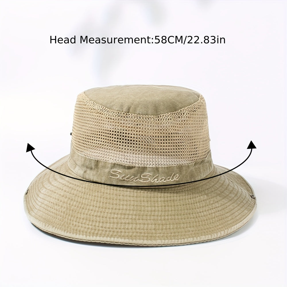Breathable Mesh Bucket Hat Distressed Solid Sun Hat Lightweight Outdoor