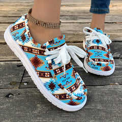 Women's Geometric Pattern Skate Shoes Lace up Lightweight Flat