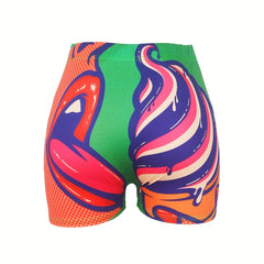 Ice Cream Print Skinny Shorts Yoga Casual Summer Shorts Women's Clothing