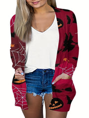 Women's Plus Bell & Snowflake Print Long Sleeve Cardigan