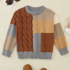Boys Block Crew Neck Sweater Pullover For Spring Autumn