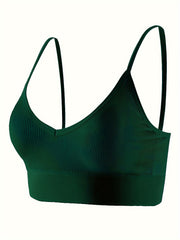 3pcs Spaghetti Strap Sports Bra V Neck Yoga Top