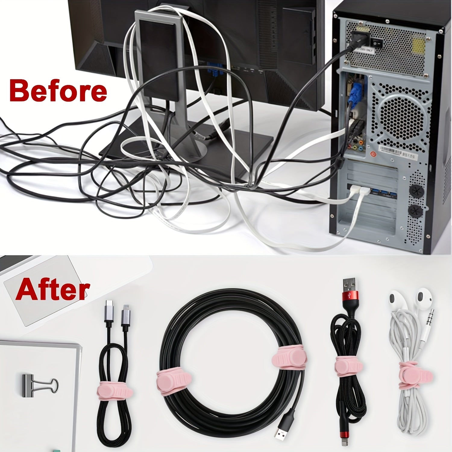 6pcs Silicone Cable Straps Wire Organizer For Earphone Phone Charger