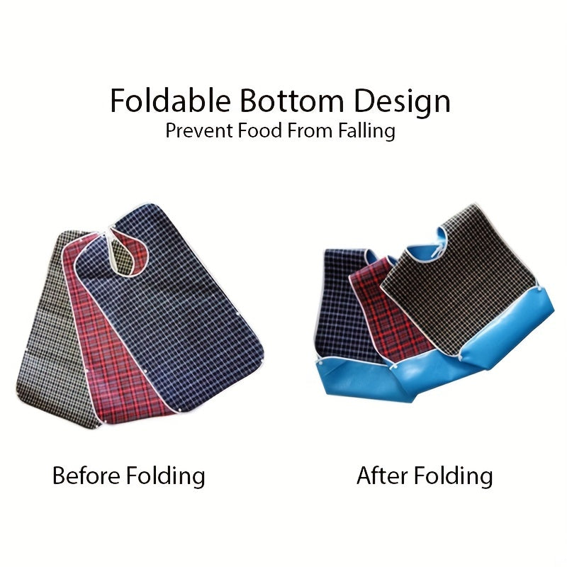 Adult Bib Waterproof Crumb Catcher Checkered Cloth