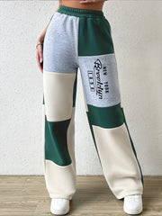 Colorblock Wide Leg Yoga Pants with Elastic Waist