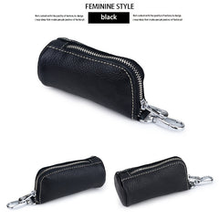 Retro Cowhide Car Key Holder Zipper Keys Storage Bag Keychain