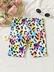 Toddler Girls Colorful Leopard Graphic Elastic Waist Casual Sports Bike Shorts