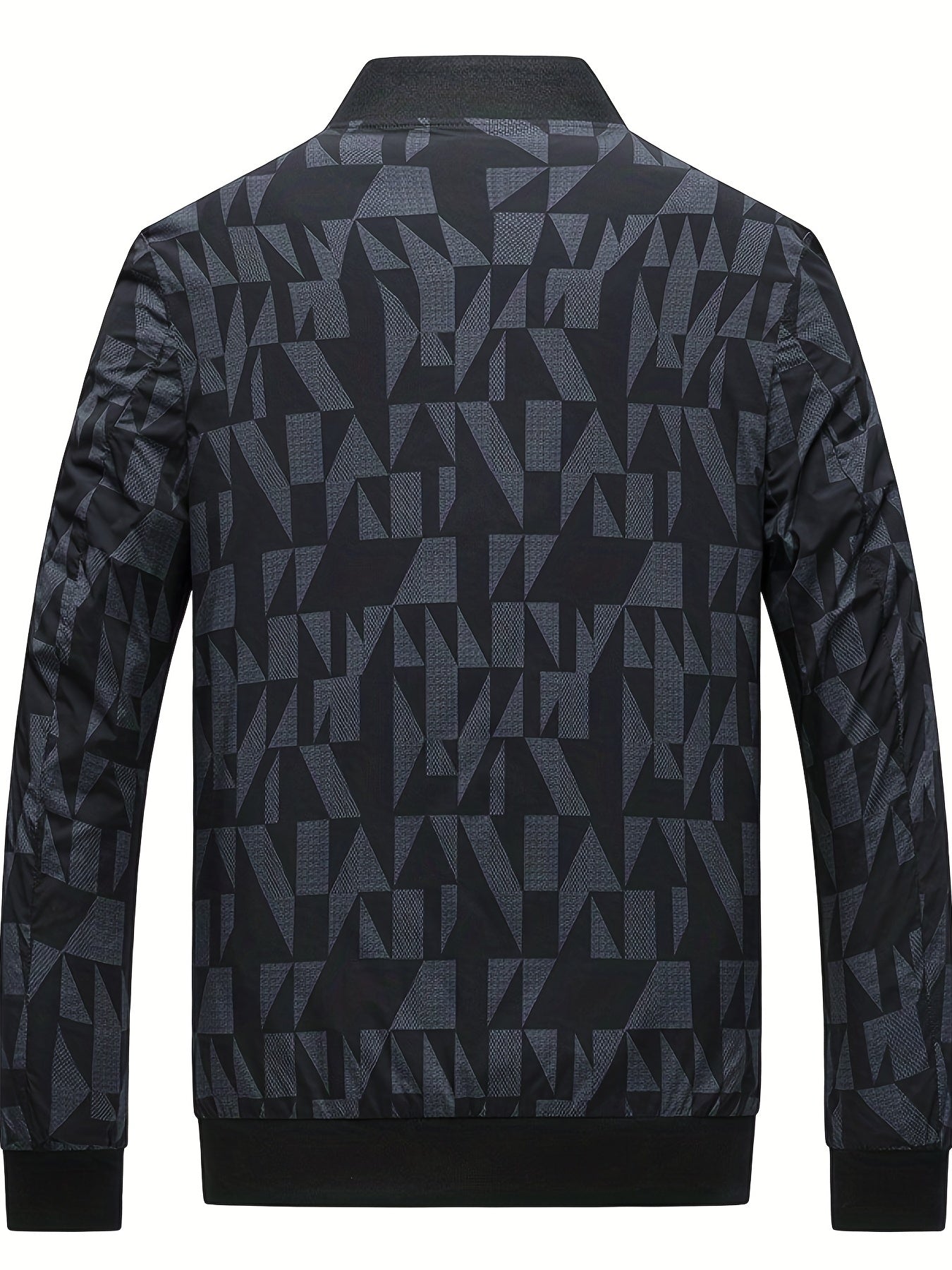 Geometric Print Men's Casual Zipper Pockets Jacket Coat