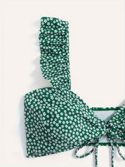 Ditsy Print Ruffle Trim Bikini Set