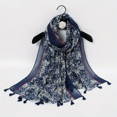 Vintage Flower Print Tassel Scarf Boho Shawl