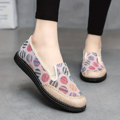 Women's Colorful Ball Print Flat Shoes Hemp Rope Low Top Slip On Shoes