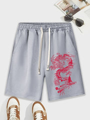 Men's Dragon Graphic Drawstring Waist Shorts Chinese Year