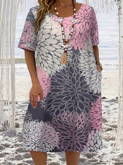 Women's Plus Floral Print Casual Dress with Pockets