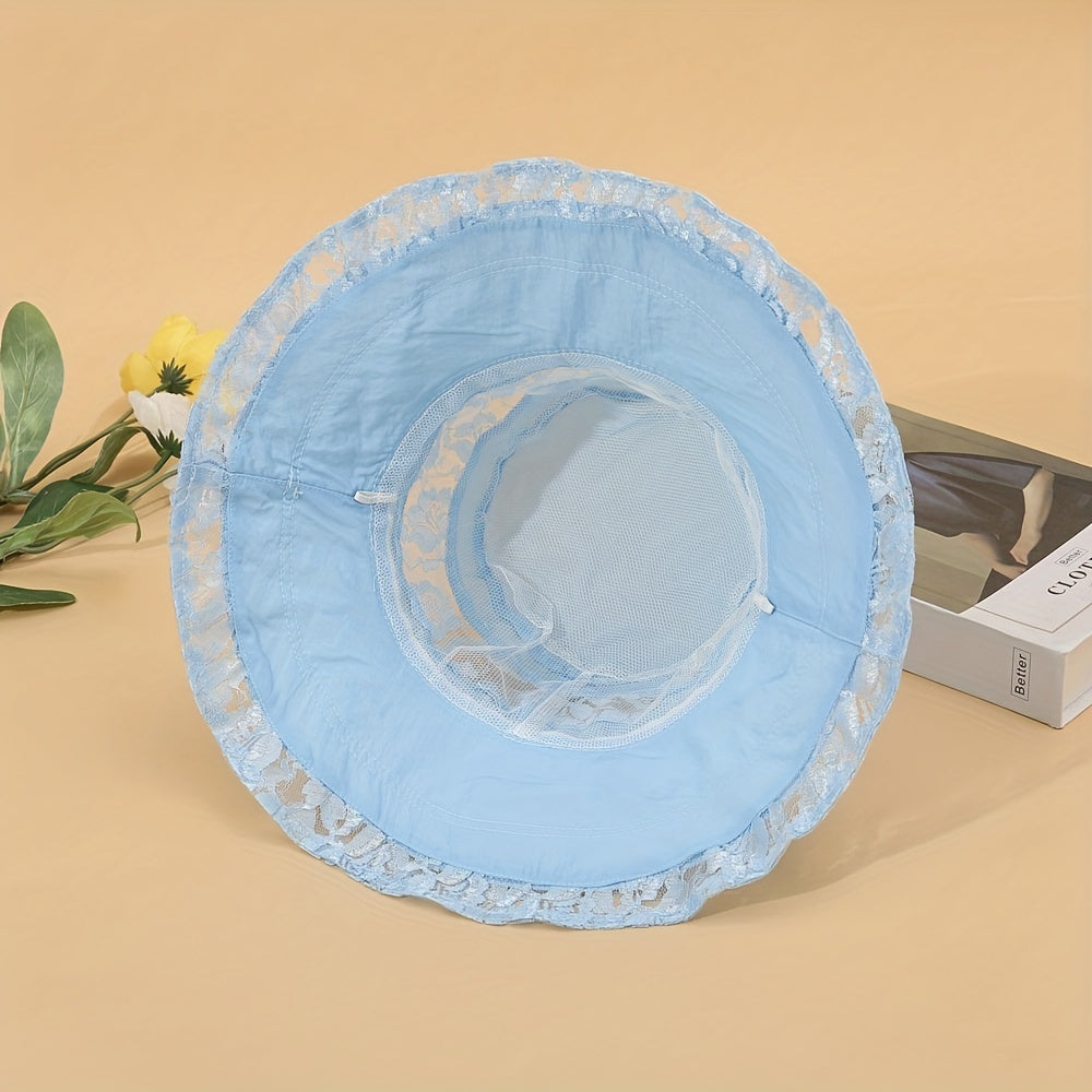 Lace Stitching Mesh Bucket Hat Wide Brim Thin Basin Hat