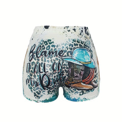Allover Print Skinny Shorts Casual Stretchy Women's Clothing