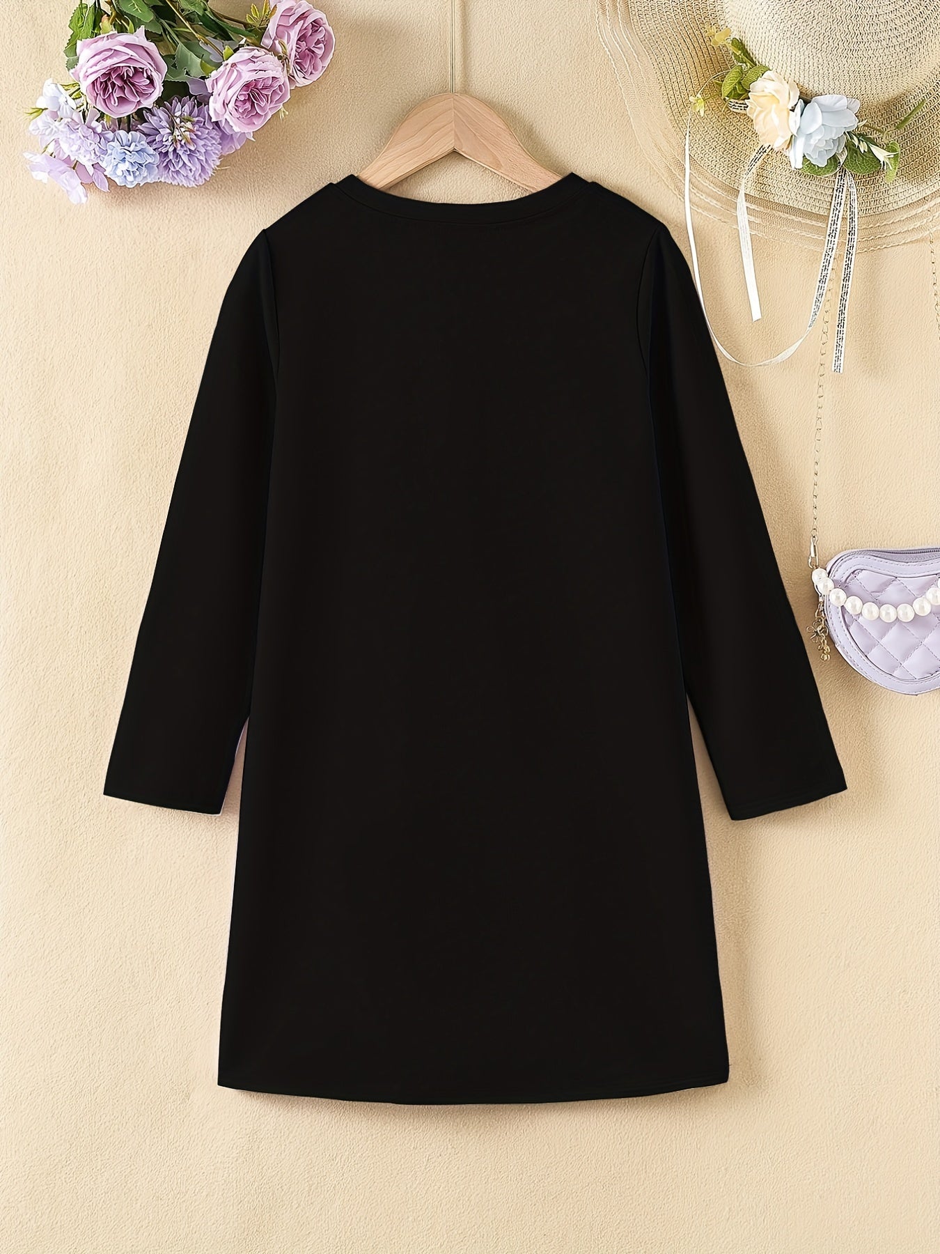 Girls' Heart Print Long Sleeve Dress for Spring Fall