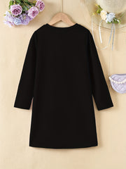 Girls' Letter Print Long Sleeve Casual Dress For Spring Fall