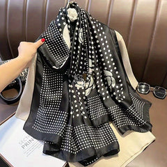 Silk Polka Dot Scarf Shawl Windproof Travel Headscarf