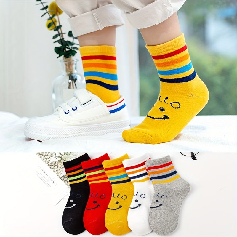 Kids Cartoon Slime Face Colorful Stripes Crew Socks Boys Girls All Seasons