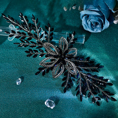 Gothic Bridal Hairpiece Rhinestone Leafy Floral Clip for Halloween Party