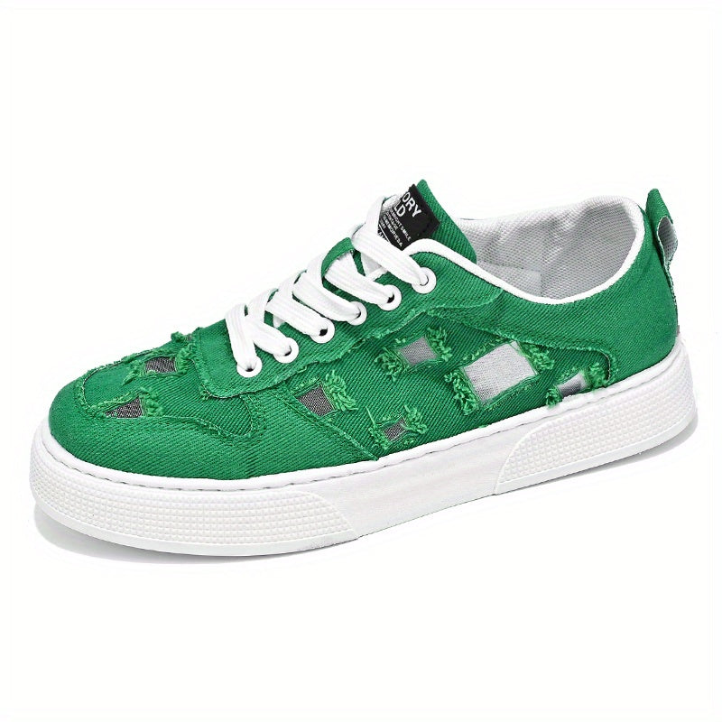 Men's Ripped Skate Shoes Lace up Sneakers with Good Grip