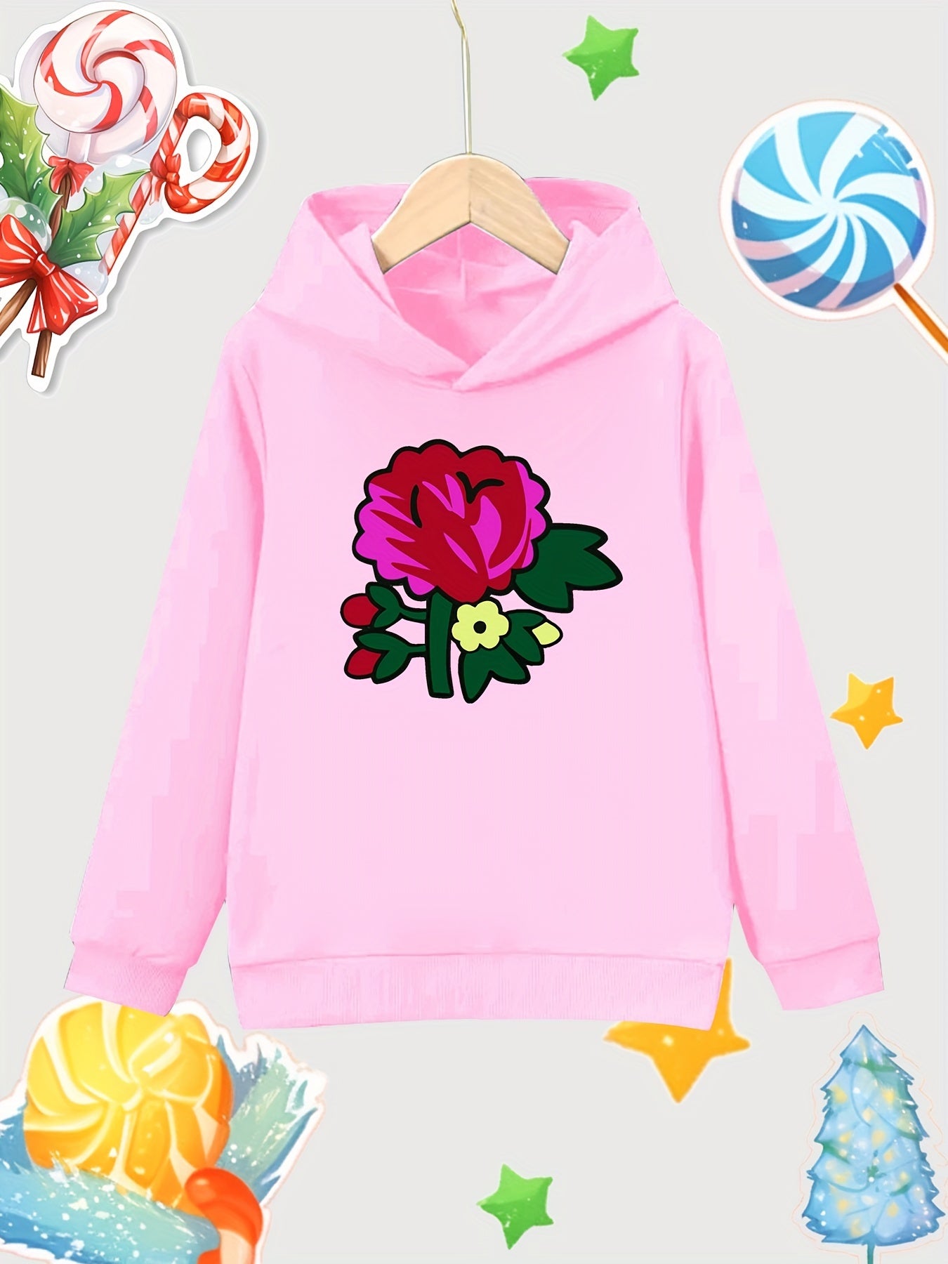 Floral Pattern Girl's Cotton Hoodie Active Breathable Hooded