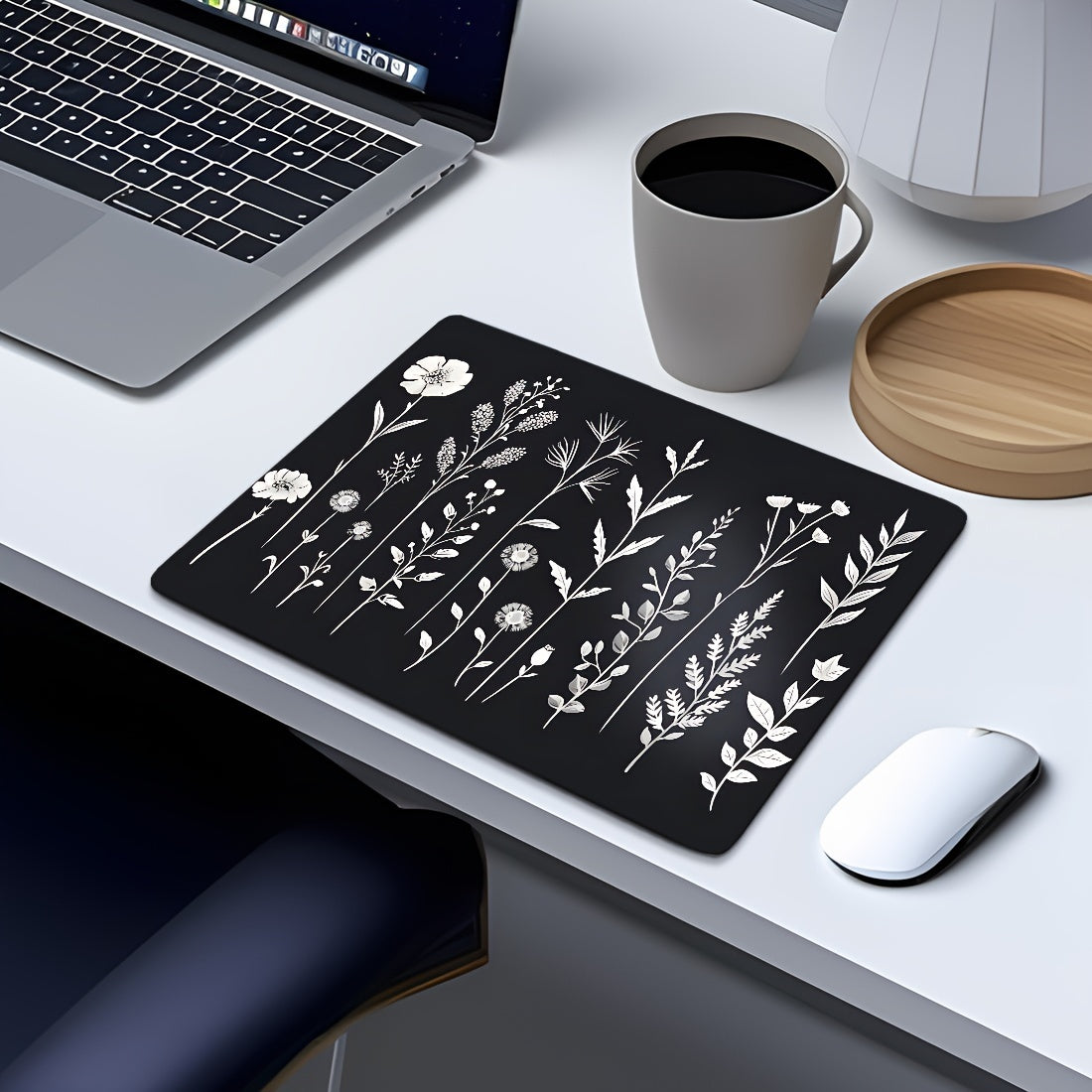 Dark Flower & Grass Small Desktop Mouse Pad Office Home Computer Accessories Pad