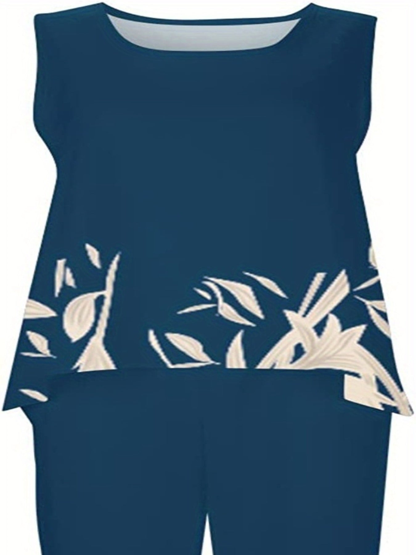 Women's Plus Leaf Print Tank Top & Pants 2 Piece Set