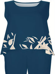 Women's Plus Leaf Print Tank Top & Pants 2 Piece Set