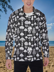 Men's Mushroom Print Button Up Shirt Long Sleeve Casual Outdoor