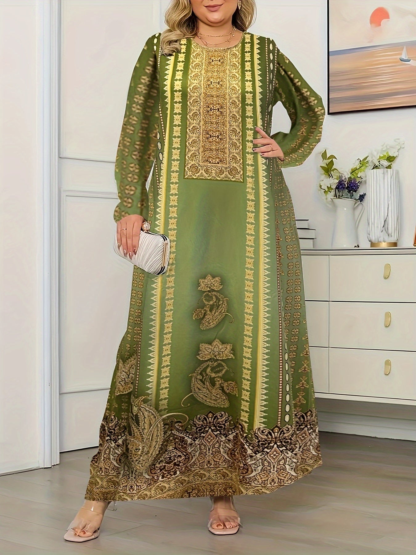 Casual Abaya Dress Women's Plus Paisley Floral & Geometric Print