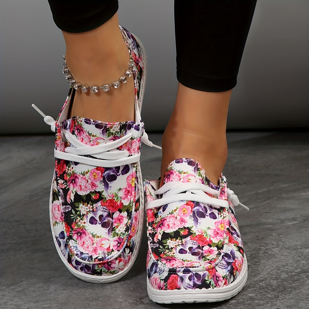 Colorful Skeleton Ghost Print Low Top Sneakers Lightweight Casual Shoes
