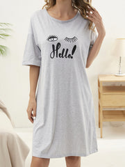 Women's Letter Print NightDress Short Sleeve Pajama Dress