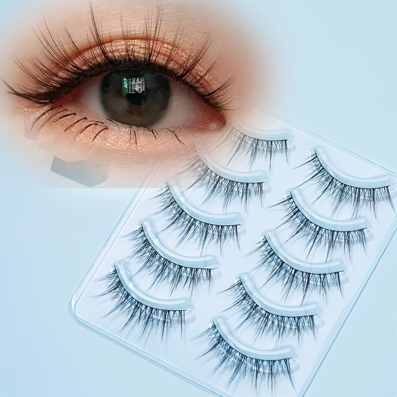 5 Pairs Fairy Tip Tail Cross False Eyelashes Natural Look Reusable Thick Long