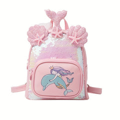 Mermaid Sequin Backpack Shell Decor Casual Travel Backpack