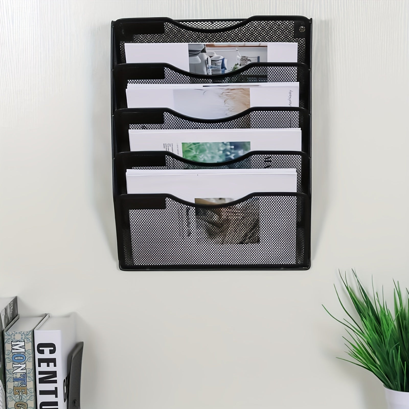 Wall Mounted File Holder with 5 Pockets, Name Tag Label Included