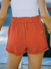 Ruffle Trim Slim Waist Shorts Casual Summer Wide Leg Shorts