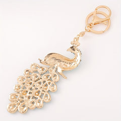 Metal Inlaid Diamond Peacock Keychain Car Pendant Gift