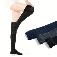 2 Pairs Solid Thigh High Socks Women's Stockings