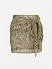 Hollow Tie Front Knitted Skirt for Summer Beach Wear
