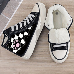 Cat Print Plush Lined Chunky Sneakers