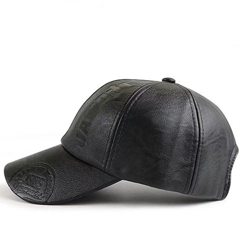 PU Leather Baseball Cap Women Men Letters Embossed Casual Hats