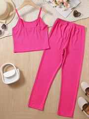 2pcs Girls Skinny Ribbed Cami Vest Top & Casual Trousers Summer Kids Clothes