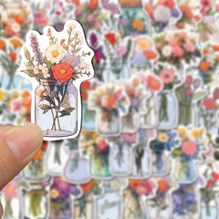 50pcs Glass Vase Cartoon Waterproof Stickers for Laptop Cup Book Luggage