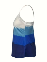 Colorblock V Neck Tank Top Sleeveless Summer Top