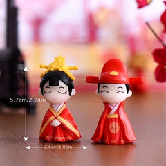 2pcs Chinese Couple Statue Figures Ornament DIY Bonsai Wedding Decor