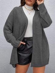 Solid Knit Long Cardigan Women's Plus High Stretch Casual Knitwear